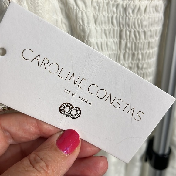 Caroline Constas White  Cotton Spaghetti Beaded Straps Embroidered  Midi Dress - Picture 7 of 16